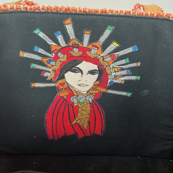 Kooreloo tweed large tote in orange leather handles shoulder bag gold buttons - Picture 10 of 12